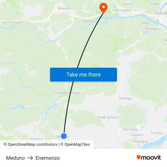 Meduno to Enemonzo map