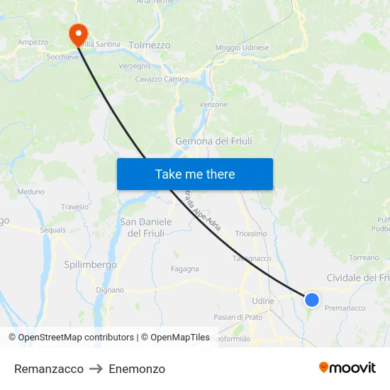 Remanzacco to Enemonzo map