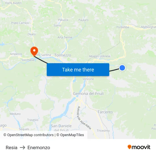 Resia to Enemonzo map