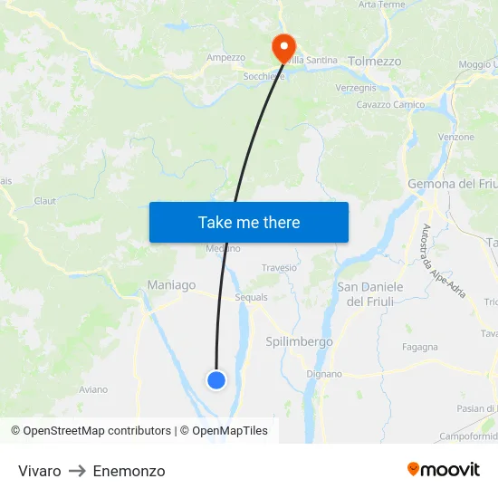 Vivaro to Enemonzo map