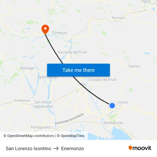 San Lorenzo Isontino to Enemonzo map