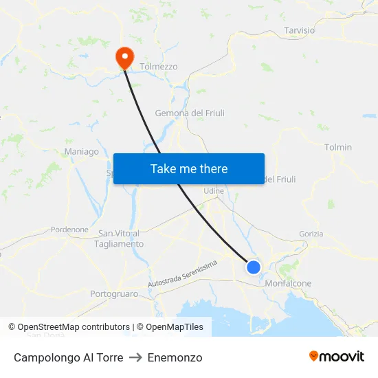 Campolongo Al Torre to Enemonzo map