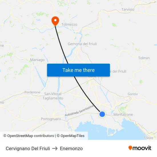 Cervignano Del Friuli to Enemonzo map