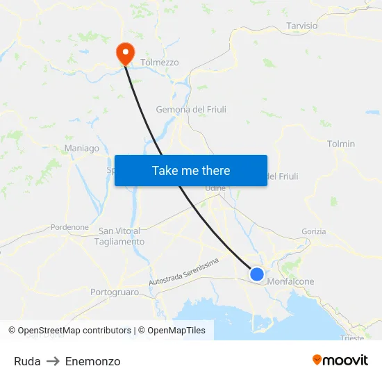 Ruda to Enemonzo map