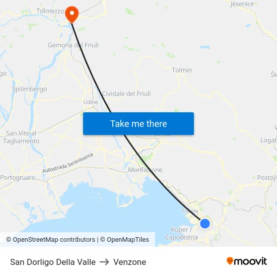San Dorligo Della Valle to Venzone map