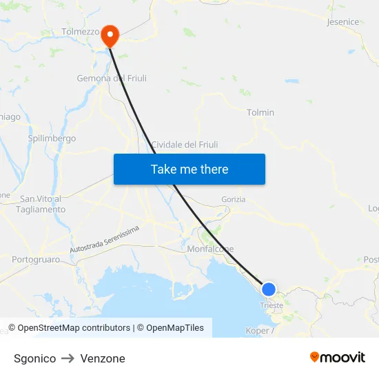 Sgonico to Venzone map