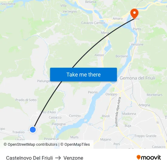 Castelnovo Del Friuli to Venzone map