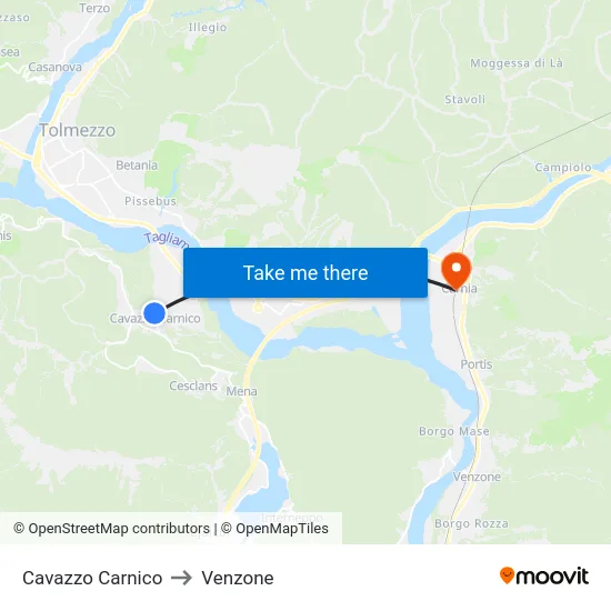 Cavazzo Carnico to Venzone map