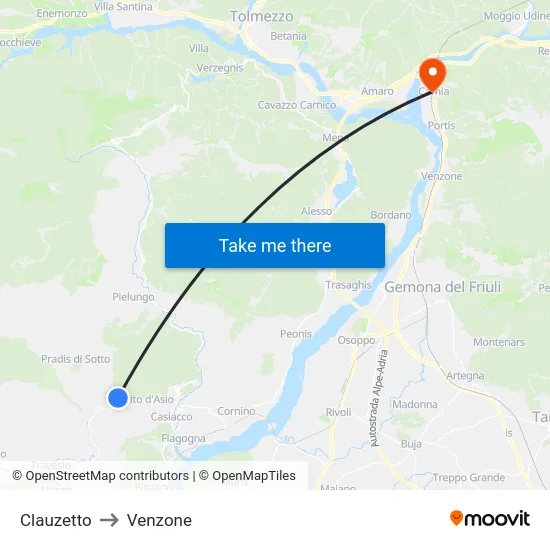Clauzetto to Venzone map