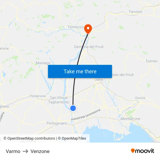 Varmo to Venzone map