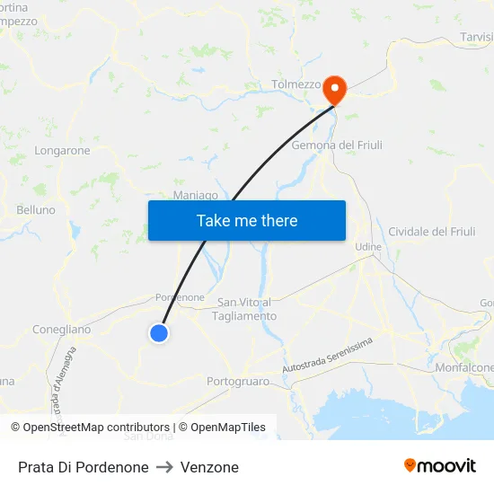 Prata Di Pordenone to Venzone map