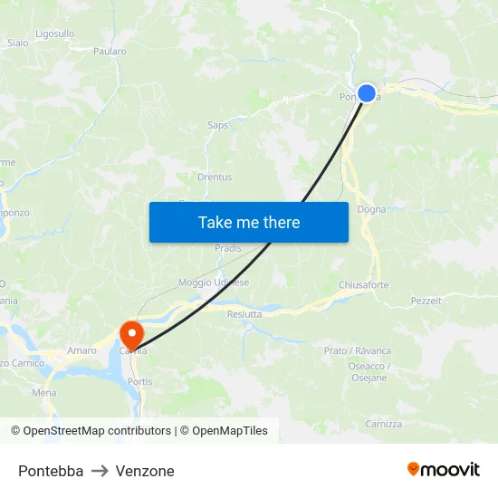 Pontebba to Venzone map