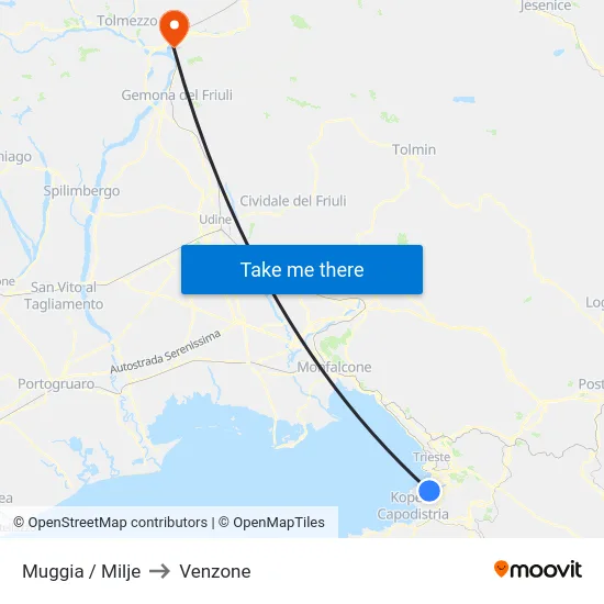 Muggia / Milje to Venzone map