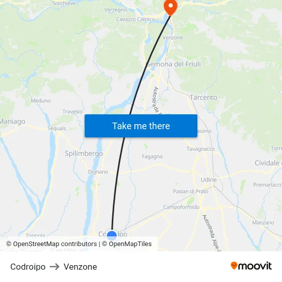 Codroipo to Venzone map