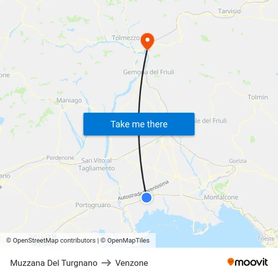 Muzzana Del Turgnano to Venzone map