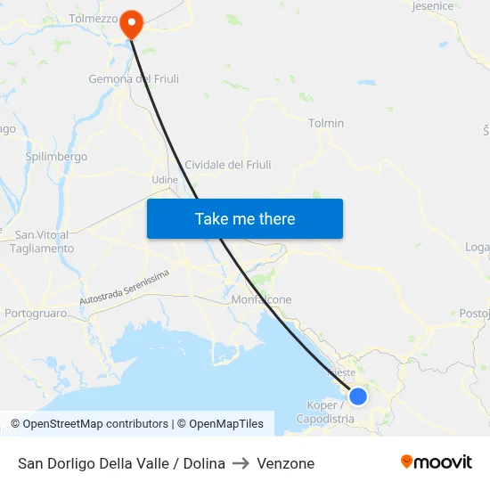 San Dorligo Della Valle / Dolina to Venzone map