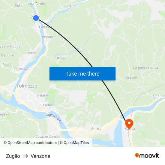 Zuglio to Venzone map