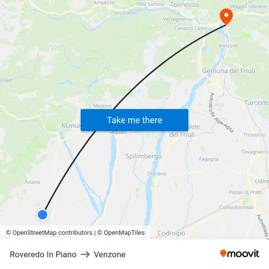 Roveredo In Piano to Venzone map