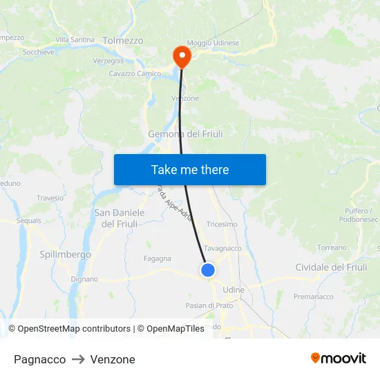 Pagnacco to Venzone map