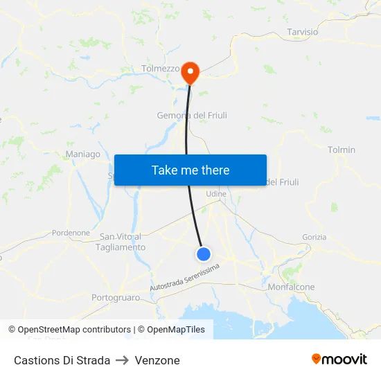 Castions Di Strada to Venzone map