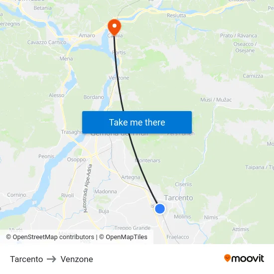 Tarcento to Venzone map