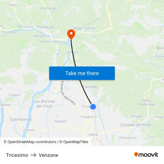 Tricesimo to Venzone map