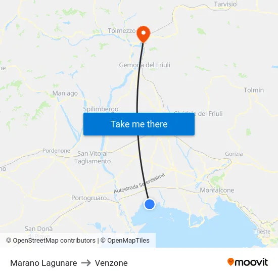 Marano Lagunare to Venzone map