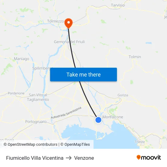 Fiumicello Villa Vicentina to Venzone map