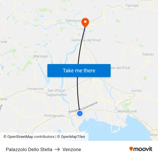 Palazzolo Dello Stella to Venzone map