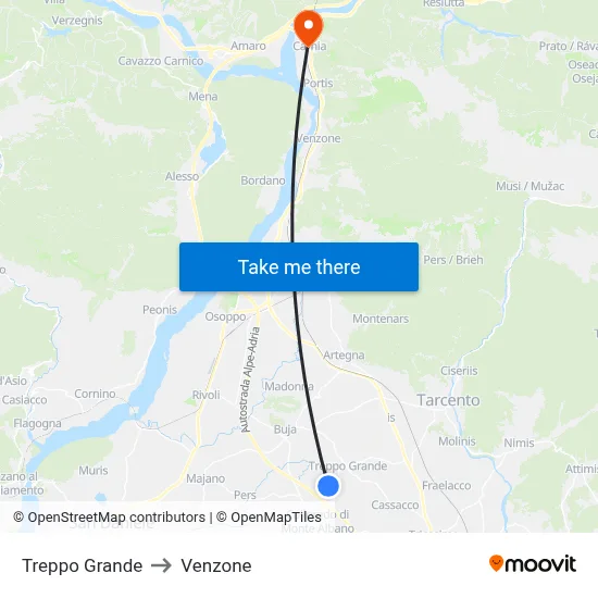 Treppo Grande to Venzone map