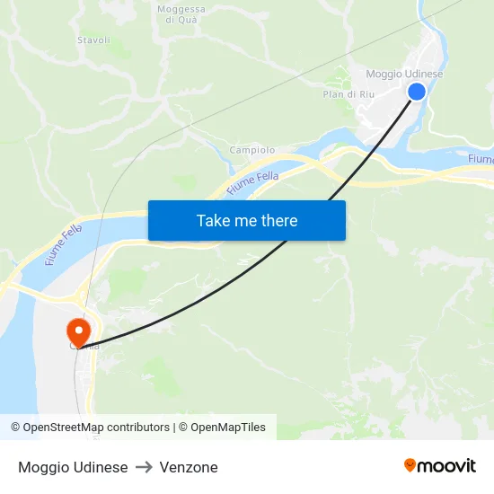 Moggio Udinese to Venzone map