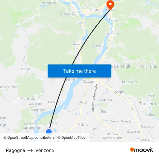 Ragogna to Venzone map