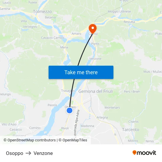 Osoppo to Venzone map