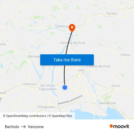 Bertiolo to Venzone map