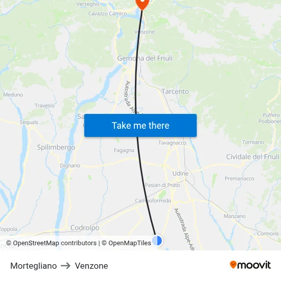 Mortegliano to Venzone map