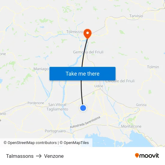 Talmassons to Venzone map