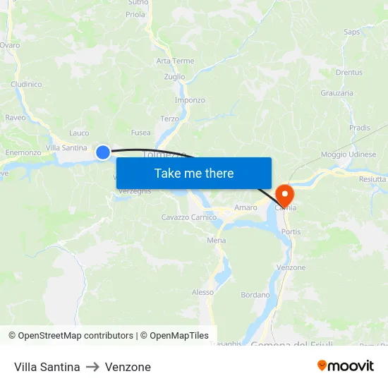 Villa Santina to Venzone map