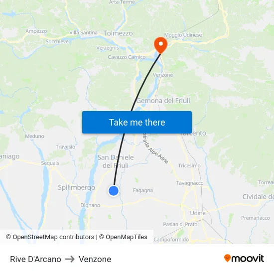 Rive D'Arcano to Venzone map