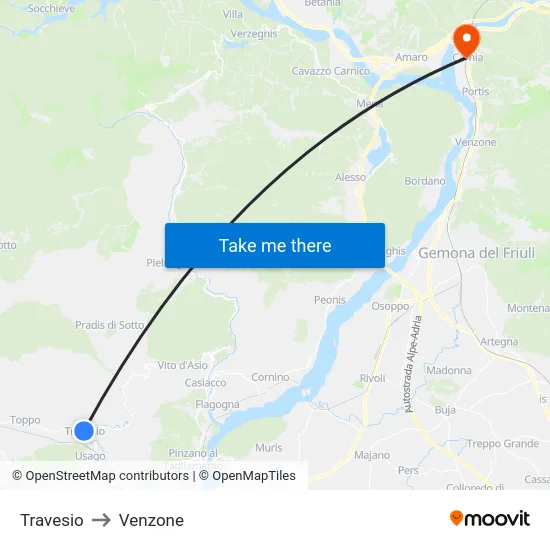 Travesio to Venzone map