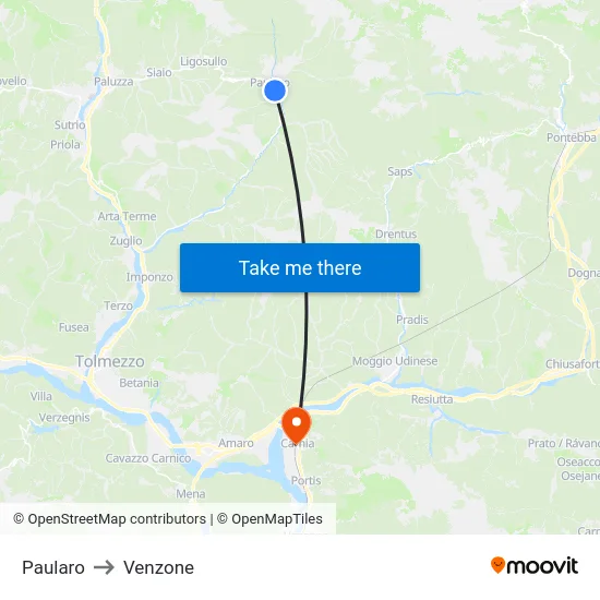Paularo to Venzone map