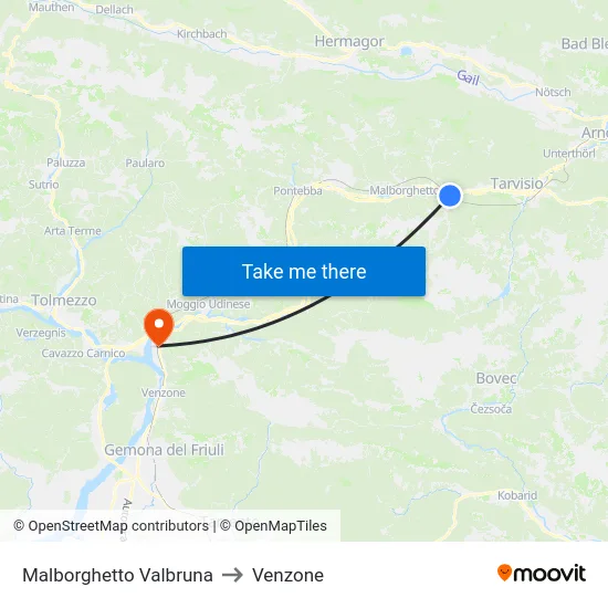 Malborghetto Valbruna to Venzone map