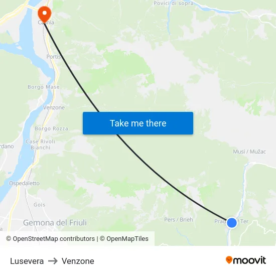 Lusevera to Venzone map