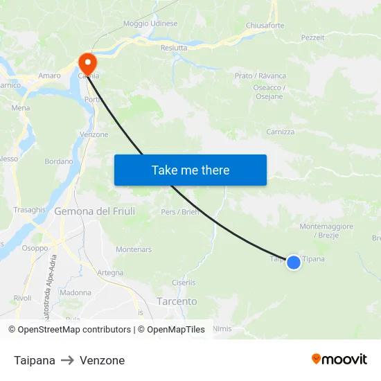 Taipana to Venzone map