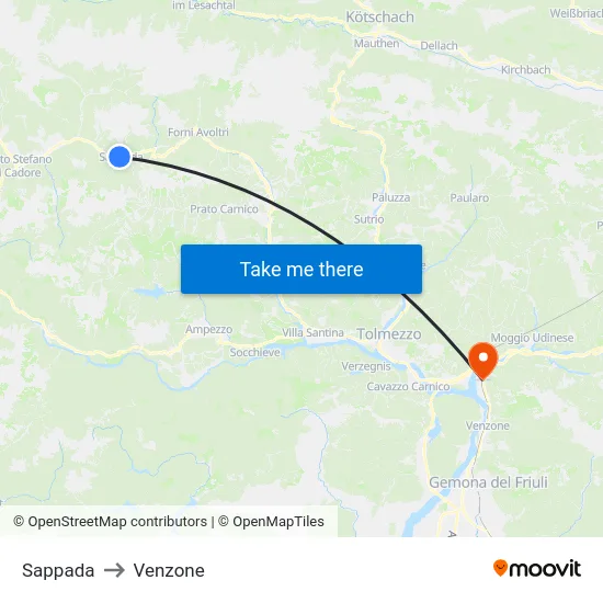 Sappada to Venzone map