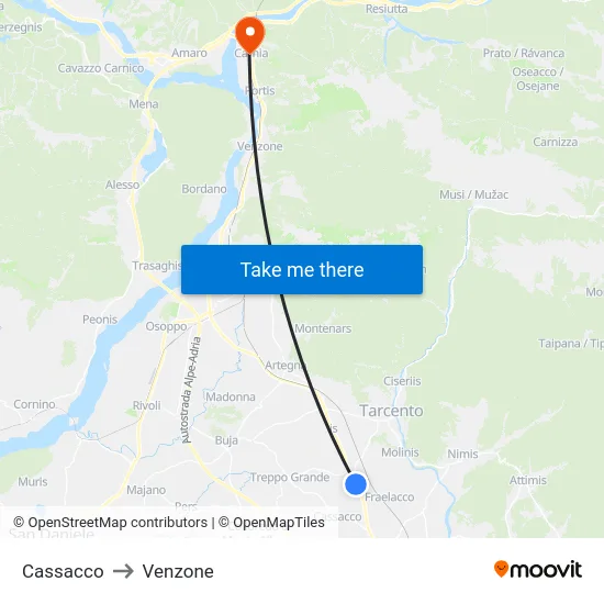 Cassacco to Venzone map