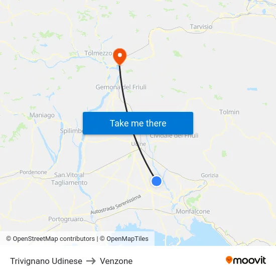 Trivignano Udinese to Venzone map