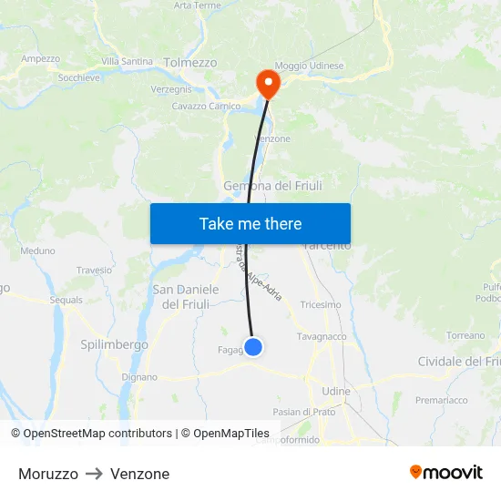 Moruzzo to Venzone map
