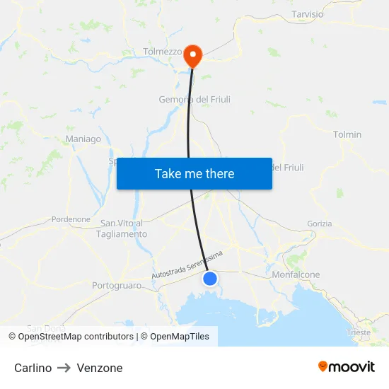 Carlino to Venzone map