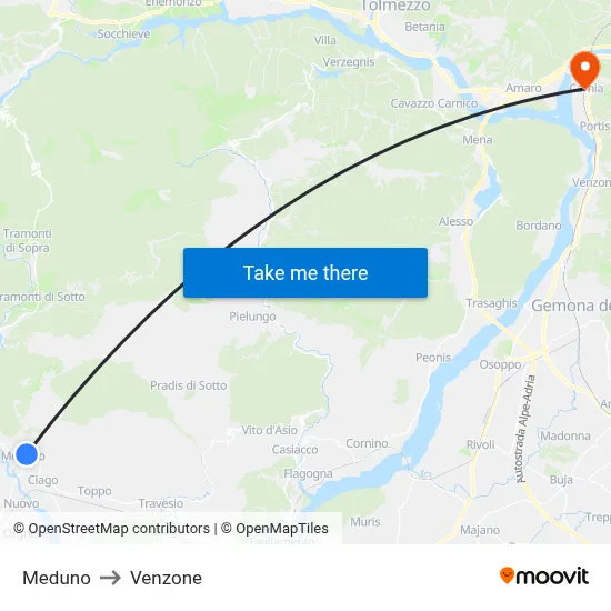 Meduno to Venzone map