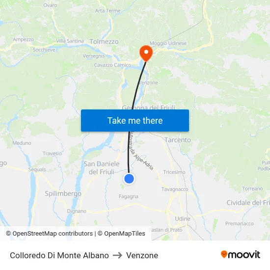 Colloredo Di Monte Albano to Venzone map
